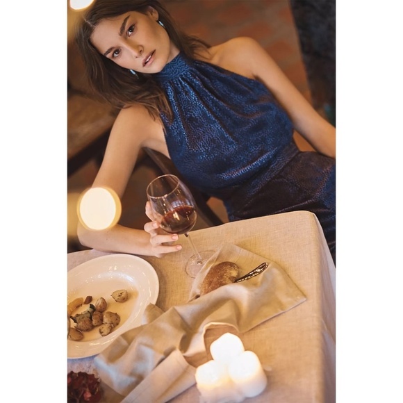 Anthropologie ELEVENSES Velvet Nova Jumpsuit Mock Neck Textured Blue Size 6 - Picture 6 of 16